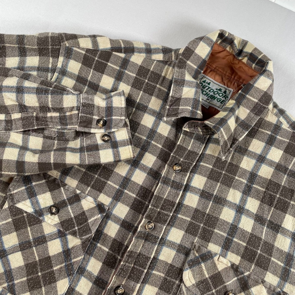 Outdoor Exchange Men's Plaid Flannel Shirt Tall Medium Brown Cream‎ Blue